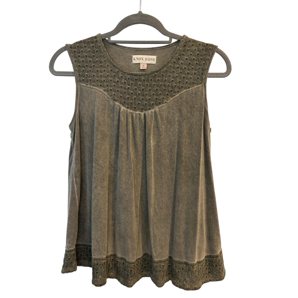 Knox Rose Olive Green Lace Knit Sleeveless Tank Top Tunic Cottagecore Medium
